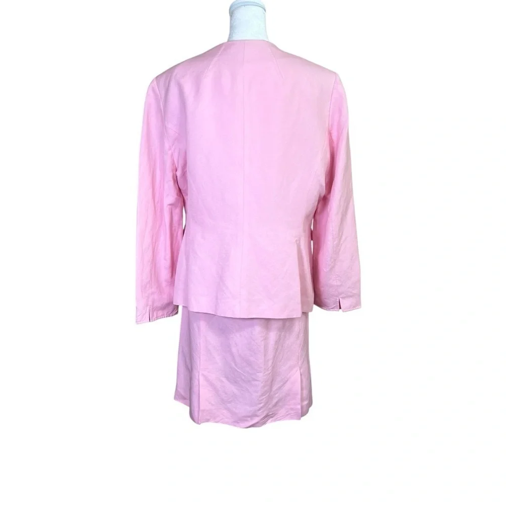 Tahari Arthur S Levine MIX Womens 2-pc Linen Blend Pink Suit Jacket Skirt Sz 16